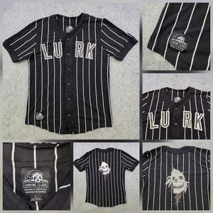 Lurking Class Shirt Mens Large Black Pinstripe LURK Baseball Skull Jersey